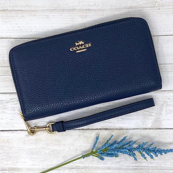 Coach Long Zip Around Wallet Cobalt Blue Leather C4451 - Picture 1 of 5